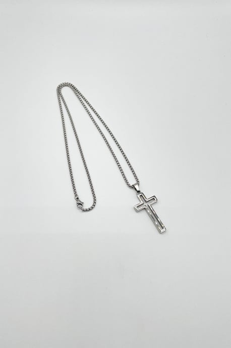 Hollow Cross Pendant Necklace in Silver - Image 4