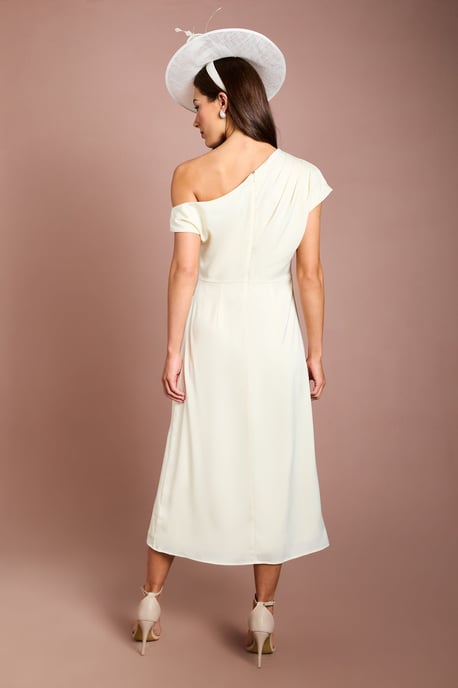 Off Shoulder Satin Side Tie Midi Dress - Image 3
