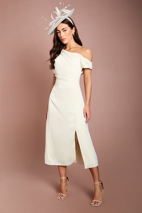 Off Shoulder Satin Side Tie Midi Dress - Image 4