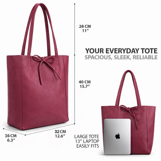 Women’s Genuine Italian Leather Tote Bag Large Soft Shoulder Handbag in Wine - Image 3