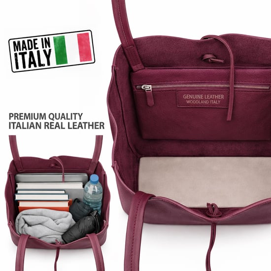 Women’s Genuine Italian Leather Tote Bag Large Soft Shoulder Handbag in Wine - Image 4