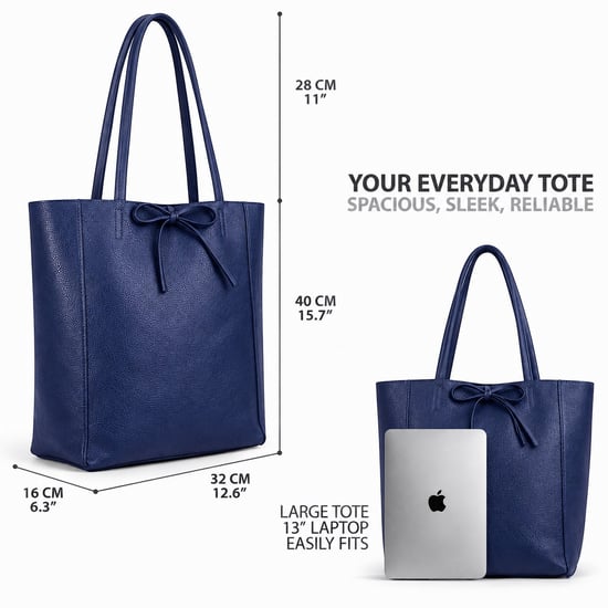 Women’s Genuine Italian Leather Tote Bag Large Soft Shoulder Handbag in Navy - Image 3