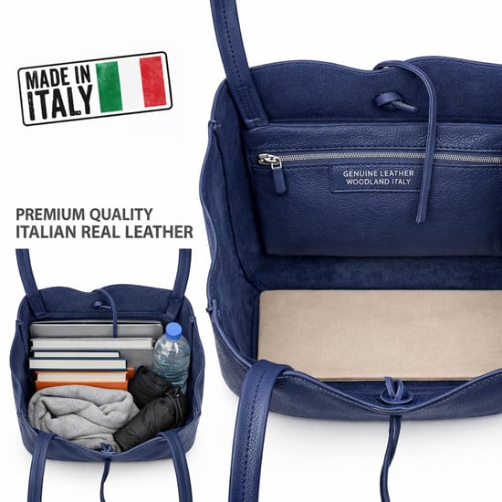 Women’s Genuine Italian Leather Tote Bag Large Soft Shoulder Handbag in Navy - Image 4