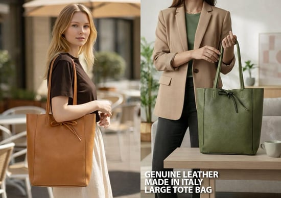 Women’s Genuine Italian Leather Tote Bag Large Soft Shoulder Handbag in White - Image 2