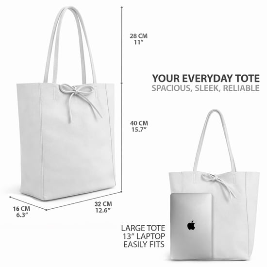 Women’s Genuine Italian Leather Tote Bag Large Soft Shoulder Handbag in White - Image 3