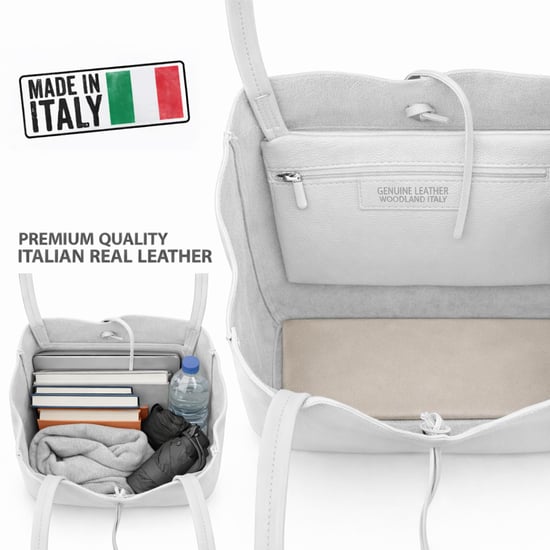 Women’s Genuine Italian Leather Tote Bag Large Soft Shoulder Handbag in White - Image 4