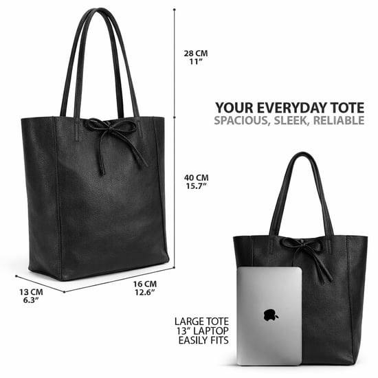 Women’s Genuine Italian Leather Tote Bag Large Soft Shoulder Handbag in Black - Image 4