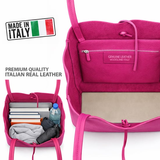 Women’s Genuine Italian Leather Tote Bag Large Soft Shoulder Handbag in Fuchsia - Image 4