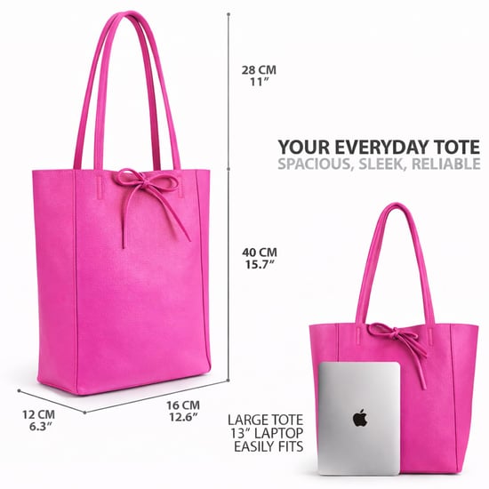 Women’s Genuine Italian Leather Tote Bag Large Soft Shoulder Handbag in Fuchsia - Image 5