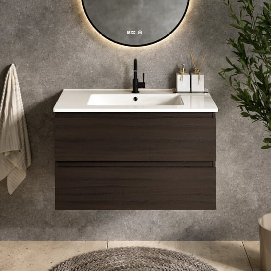 Mirlux Badkamermeubel luma 80 cm walnoot witte wastafel - Image 1
