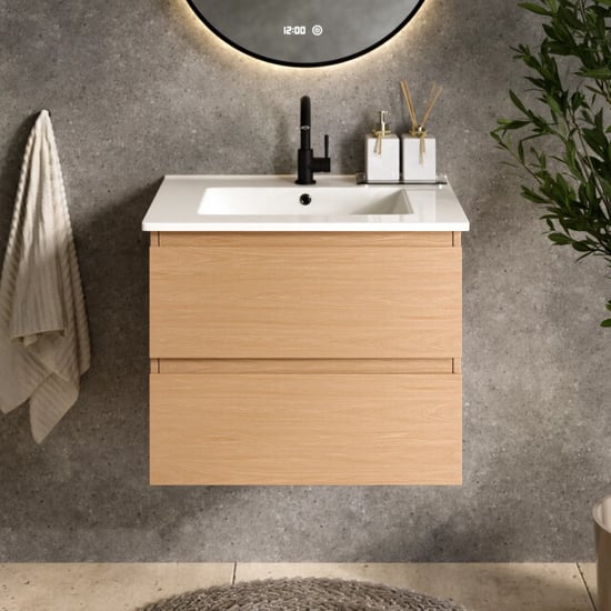 Mirlux Badkamermeubel norvi 60 cm licht eiken witte wastafel - Image 1