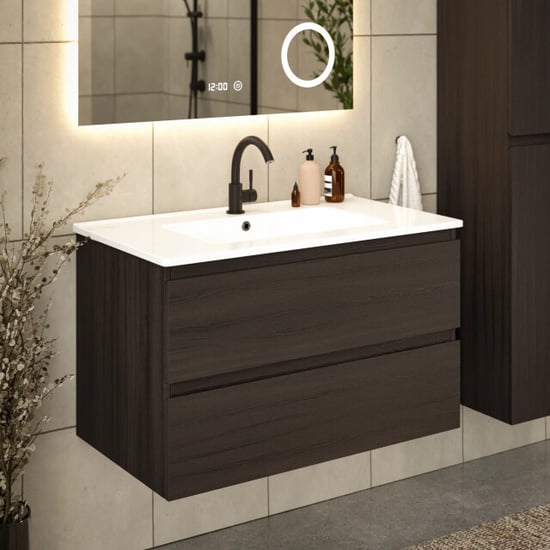 Mirlux Badkamermeubel luma 80 cm walnoot witte wastafel - Image 2
