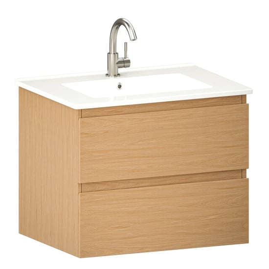 Mirlux Badkamermeubel norvi 60 cm licht eiken witte wastafel - Image 2