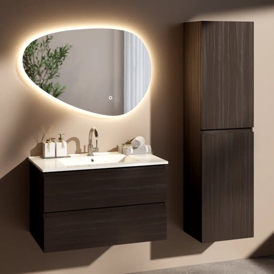 Mirlux Badkamermeubel luma 80 cm walnoot witte wastafel - Image 6