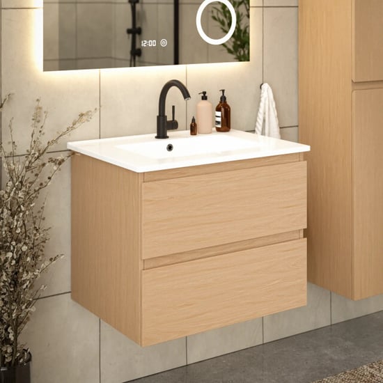 Mirlux Badkamermeubel norvi 60 cm licht eiken witte wastafel - Image 6