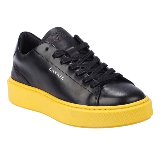 Lavair Mens Luna Nappa Leather Platform Trainers (Black/Yellow) - Image 4