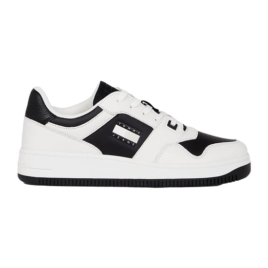 Tommy Jeans Heren Leren Basketball Cupsole Sneakers (Wit/Zwart) - Image 1