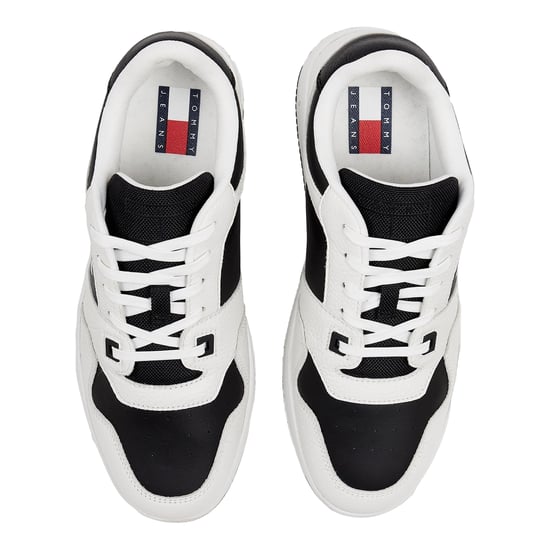 Tommy Jeans Heren Leren Basketball Cupsole Sneakers (Wit/Zwart) - Image 3