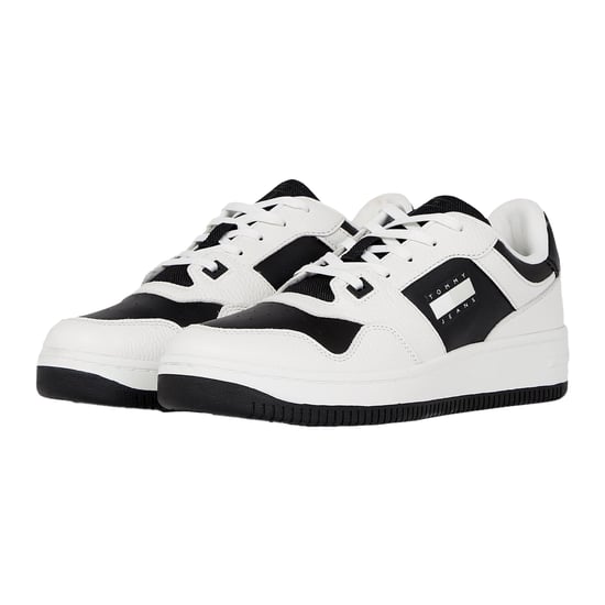 Tommy Jeans Heren Leren Basketball Cupsole Sneakers (Wit/Zwart) - Image 4