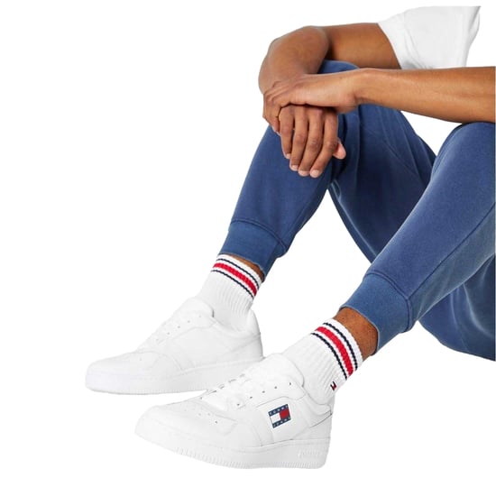 Tommy Jeans Heren Leren Basketball Cupsole Sneakers (Wit/Zwart) - Image 5