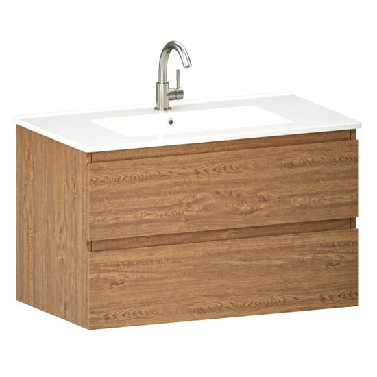 Mirlux Badkamermeubel luma 80 cm warm eiken witte wastafel - Image 3