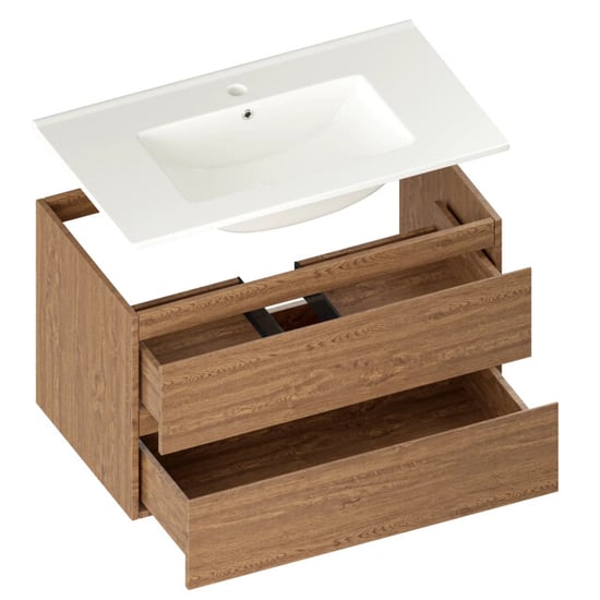 Mirlux Badkamermeubel luma 80 cm warm eiken witte wastafel - Image 6