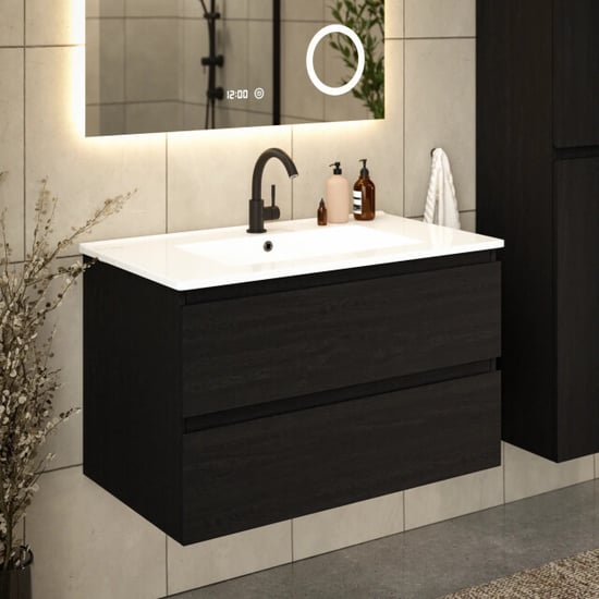 Mirlux Badkamermeubel luma 80 cm eiken witte wastafel - Image 2