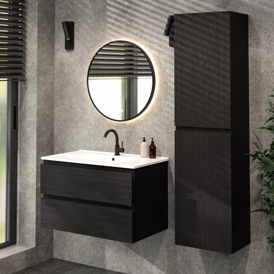 Mirlux Badkamermeubel luma 80 cm eiken witte wastafel - Image 3