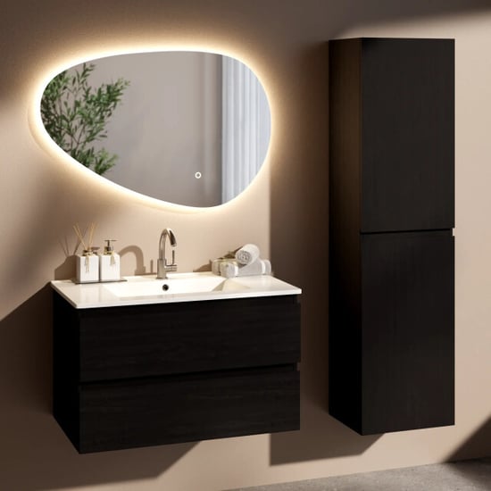 Mirlux Badkamermeubel luma 80 cm eiken witte wastafel - Image 6