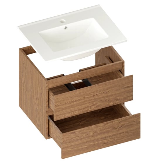 Mirlux Badkamermeubel norvi 60 cm warm eiken witte wastafel - Image 2