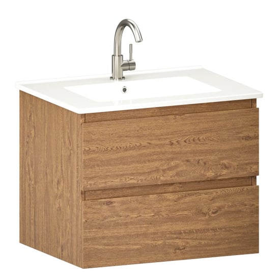 Mirlux Badkamermeubel norvi 60 cm warm eiken witte wastafel - Image 3