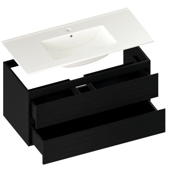 Mirlux Badkamermeubel varo 100 cm zwart eiken witte wastafel - Image 3
