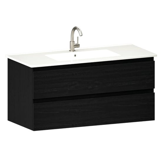 Mirlux Badkamermeubel varo 100 cm zwart eiken witte wastafel - Image 5