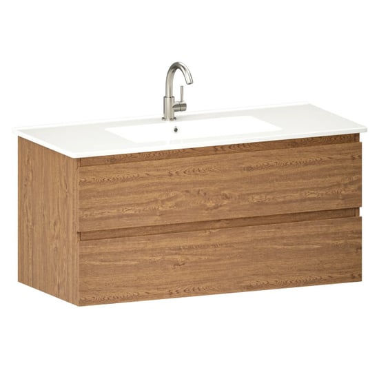 Mirlux Badkamermeubel varo 100 cm warm eiken witte wastafel - Image 5
