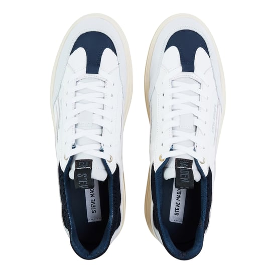 Steve Madden Mens Orlando Leather Trainers (White/Navy) - Image 3
