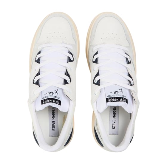 Steve Madden Mens Kingpin Lace Up Flat Shoes (White/Navy) - Image 3