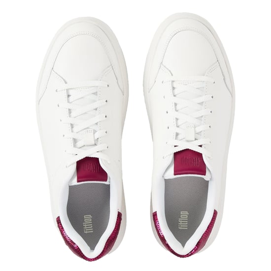FitFlop Dames-sneakers met pailletten en platte zool (Wit/Robijnrood) - Image 3