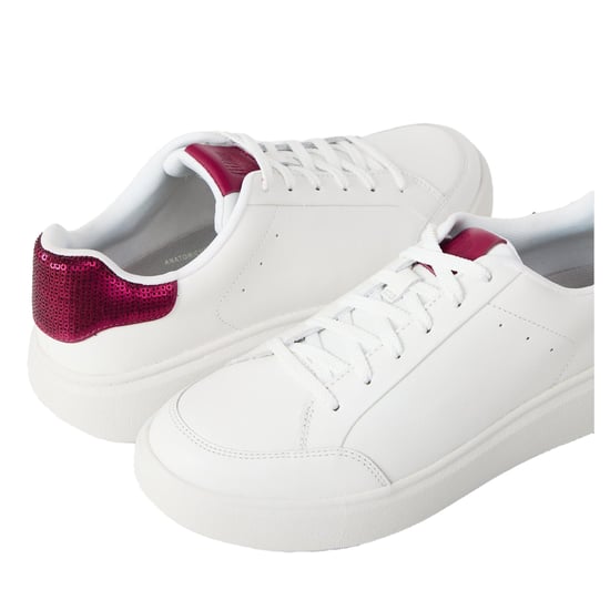 FitFlop Dames-sneakers met pailletten en platte zool (Wit/Robijnrood) - Image 4