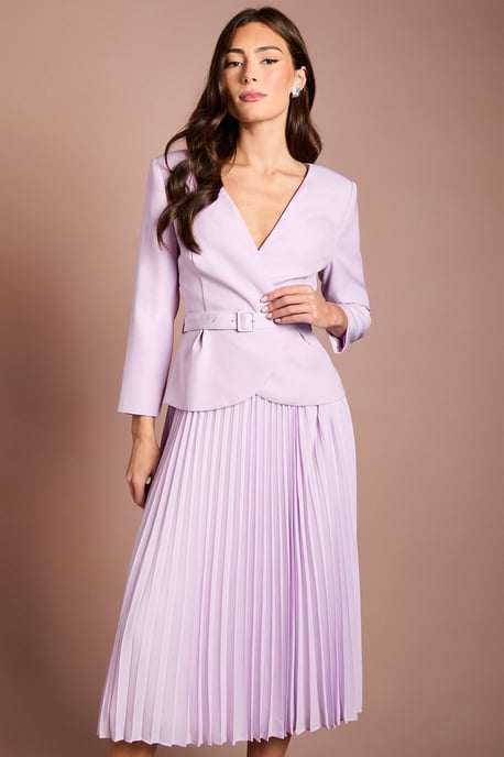 Crepe Bodice Long Sleeve Pleated Midi Dress - Image 2