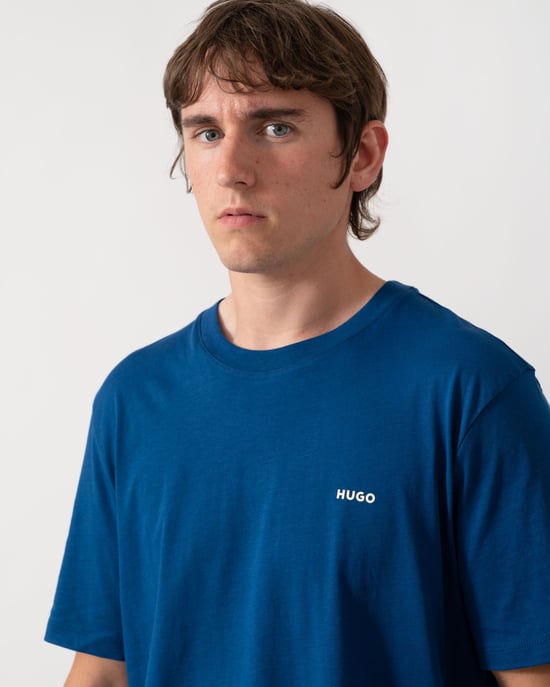 Regular Fit Short Sleeve Logo Detail T-Shirt in Medium Blue - Image 2