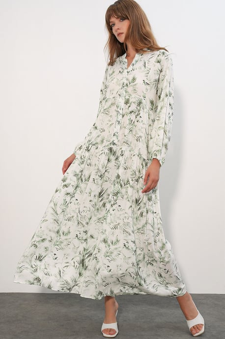 Patterned V-Neck Maxi Dress - Image 1