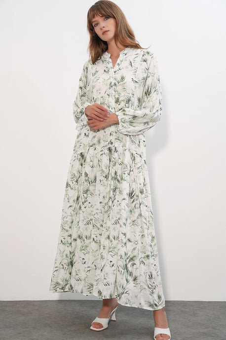 Patterned V-Neck Maxi Dress - Image 3