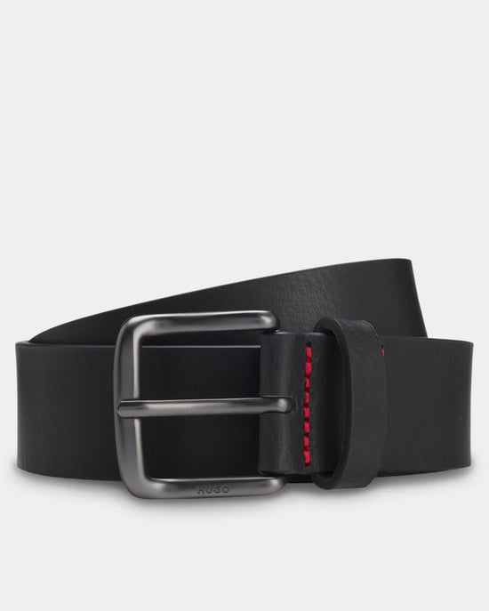 Geffrey Geffrey in Buffalo Leather with Logo Buckle Logo Detail Belt in Black - Image 1