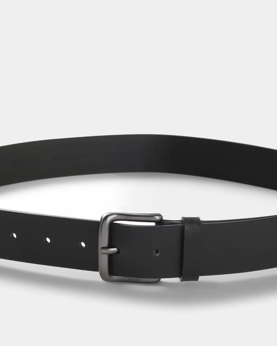 Geffrey Geffrey in Buffalo Leather with Logo Buckle Logo Detail Belt in Black - Image 2