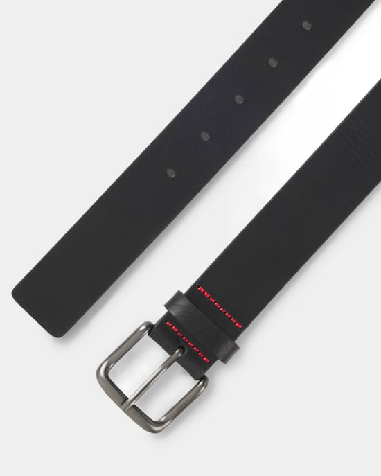 Geffrey Geffrey in Buffalo Leather with Logo Buckle Logo Detail Belt in Black - Image 3