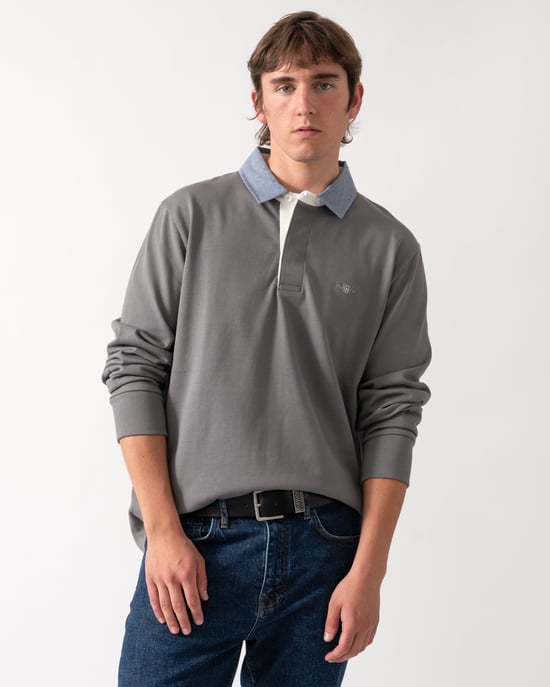 Regular Fit Long Sleeve Regular Fit Rugger in Grey - Image 1