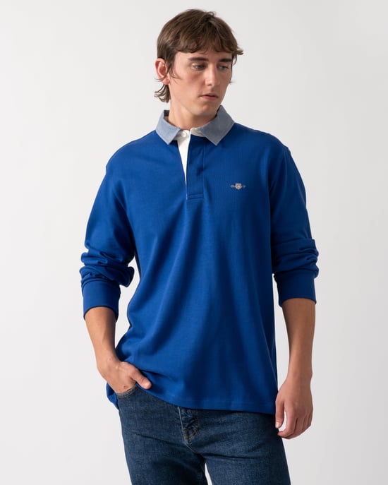 Regular Fit Long Sleeve Regular Fit Heavy Rugger in Blue - Image 1