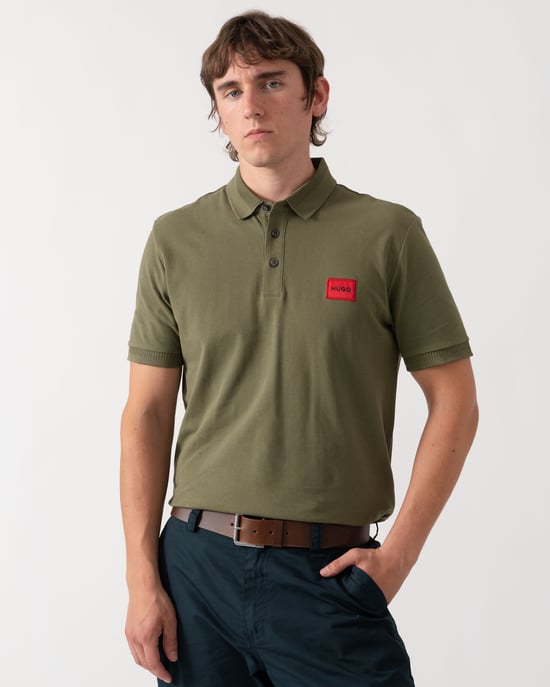 Slim Fit Short Sleeve Logo Detail Polo Shirt in Dark Green - Image 1