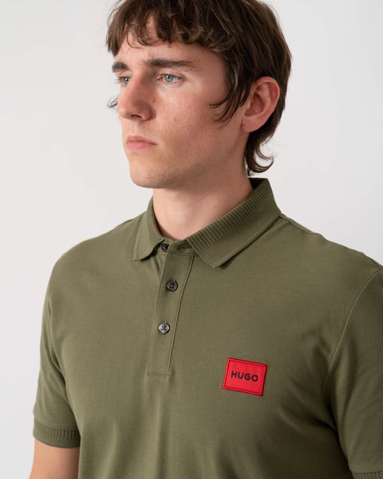Slim Fit Short Sleeve Logo Detail Polo Shirt in Dark Green - Image 3