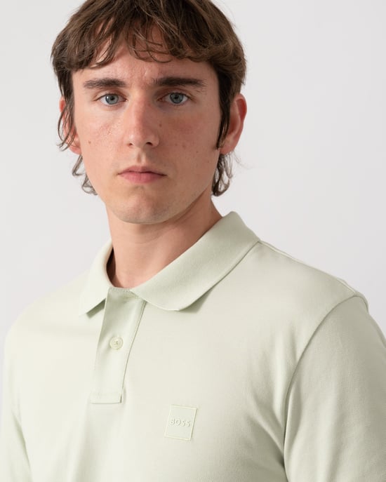 Short Sleeve Logo Detail Polo Shirt in Pale Green - Image 3